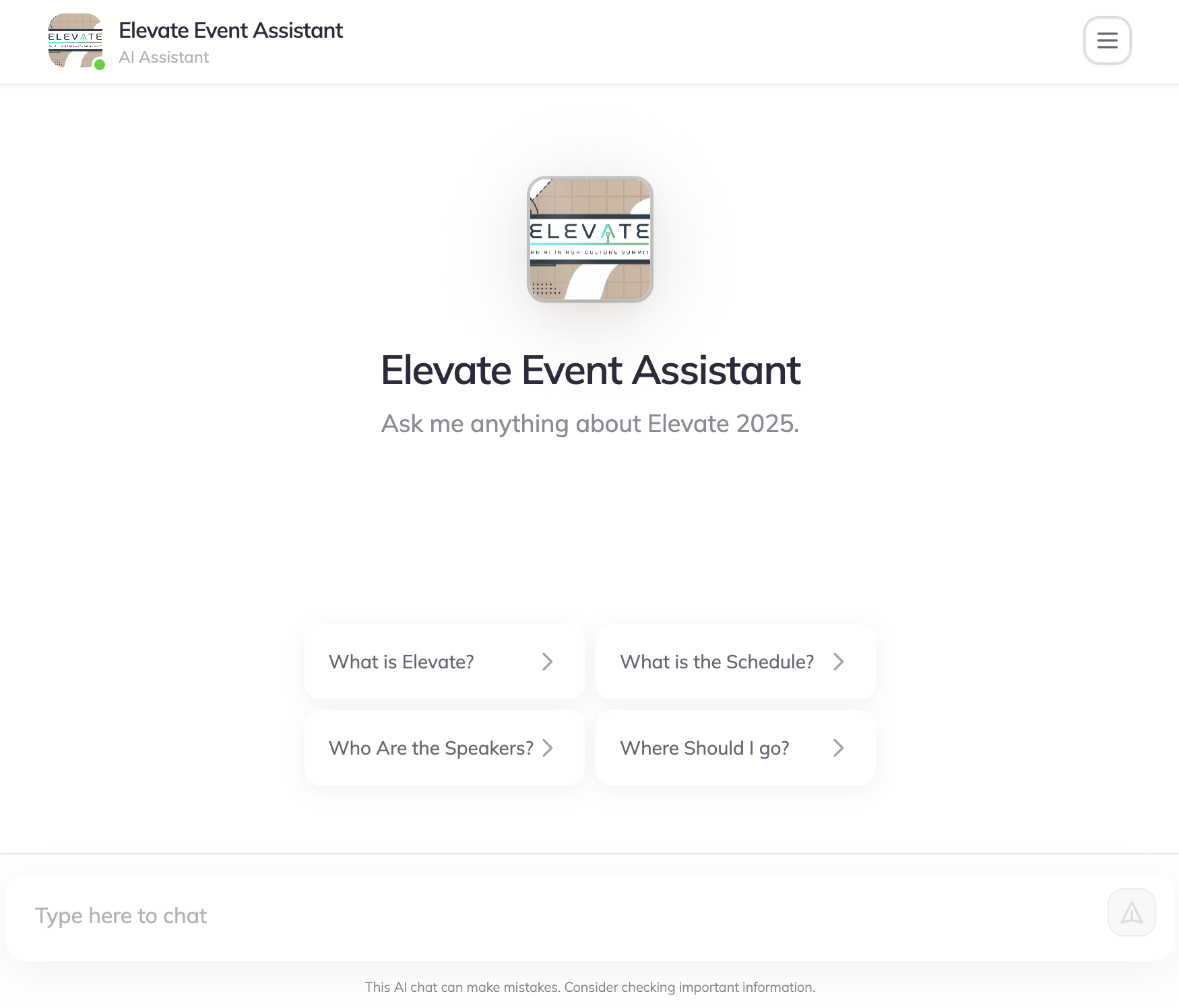 Elevate Conference AI Assistant screenshot